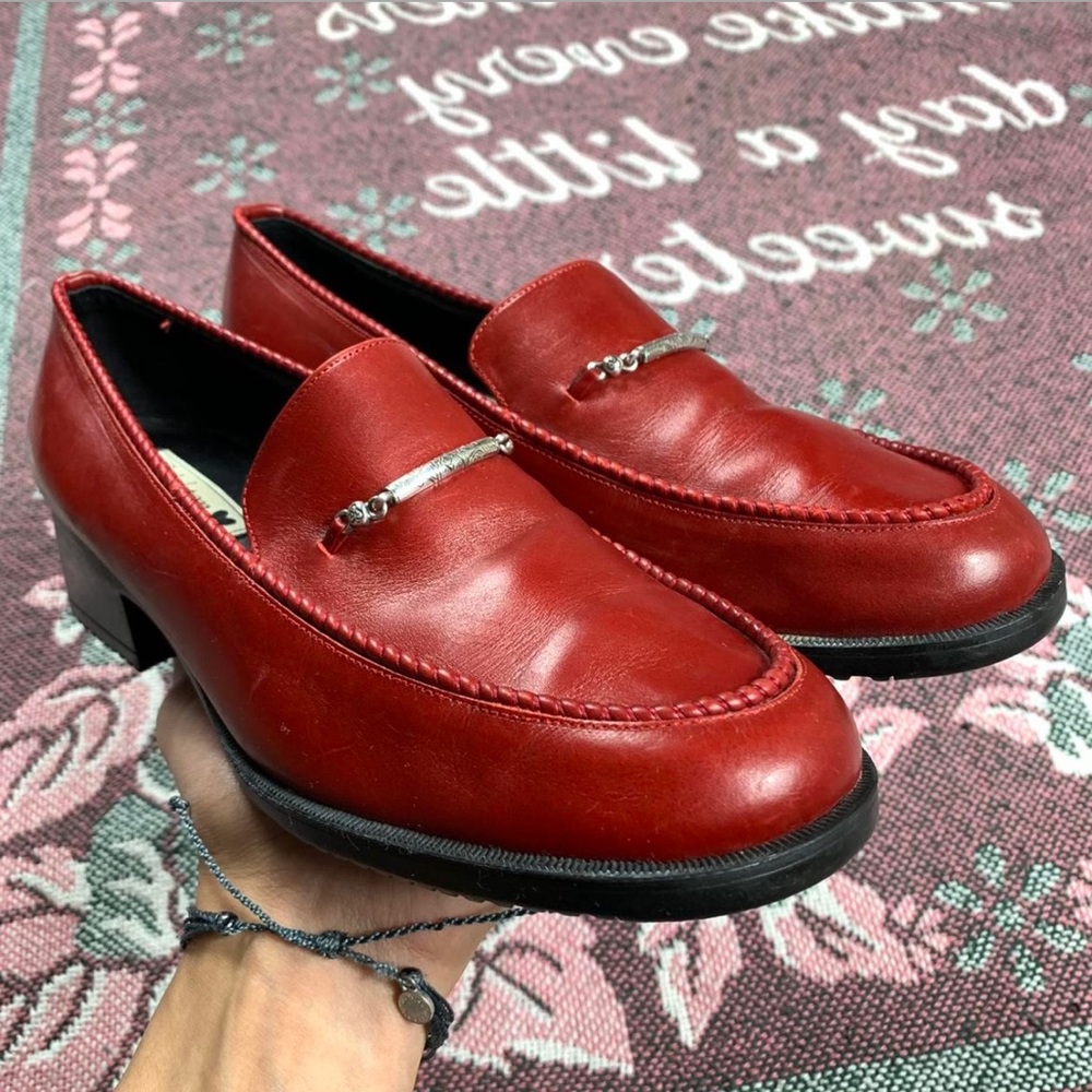 ❌SOLD❌ Vintage 90s Red Leather Platform Loafers